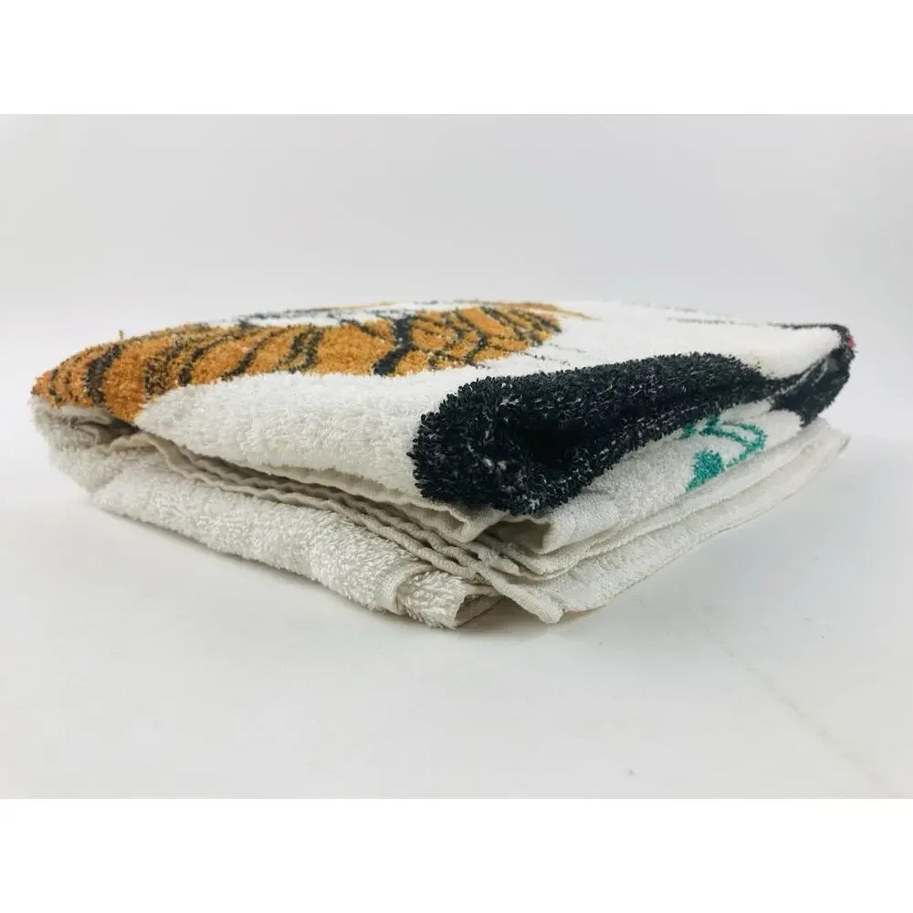 Vintage 1950s 60 Cannon Terry Beach Towel Tiger Pop Art Lion Graphic Black Cat O